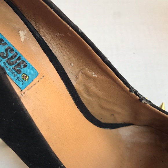 Penny Sue Black Faux Suede Shoe with Gold Spikes & Metallic 4.5 inch Heel - Picture 12 of 13